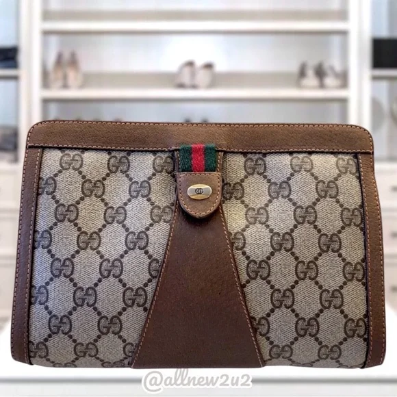 Gucci Sherry Line GG Clutch Canvas Leather Pouch Monogram Mega Multi-Host Pick! - Picture 4 of 17